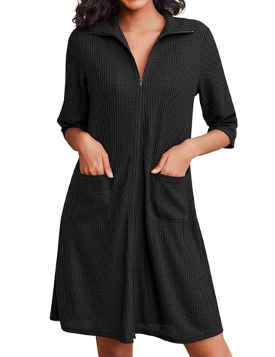 Ekouaer Zipper Robes for Women Waffle Knit...