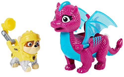 Paw Patrol, Set di Action Figure Rubble And Dragon Blizzie Rescue Knights, Giocattoli per Bambini dai 3 Anni in su