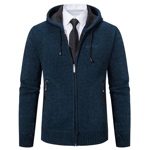 Cárdigan de Punto para Hombre, suéter Grueso con Cremallera Completa y Cuello Alto, cálido suéter con Forro Polar para Invierno