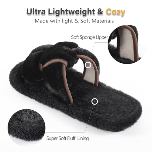 Image of Fur Story Women's Furry Slippers Open Toe Fuzzy Slippers Memory Foam Fluffy House Sandal