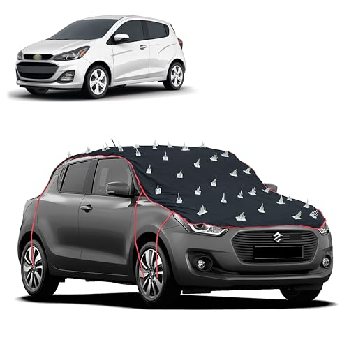 Image of Dog Protection Spike Car Cover for Chevrolet Spark Bonnet to Roof Easy Installation with 4 Elastic Hook Strap | Anti-Scratch Soft Cotton Inner | Complete Protection from Street Dogs & Monkeys