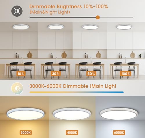 Image of PANCA 22W Modern Ceiling LED Light with Remote Control 3 Color Mode LED Acrylic Minimalism Square Ceiling Lamps for Hall Living Room Office (12inch White Round LED Chandelier 24W)