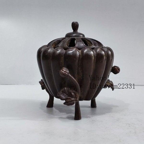 銅器 蓮葉蓮華香炉 仏具 香道具 工芸品 置物 銅 細工 蓮葉蛙香挿 筆洗