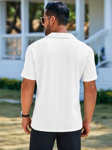 Runcati Mens Quarter Zip Polo Shirts Knit Textured Casual Short Sleeve Shirt Lightweight Golf Tops3