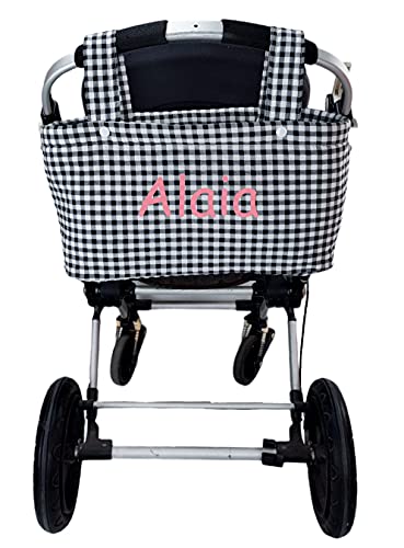 Bolso Mini Panera o Talega para Carrito de Bebé - Color Cuadros Vichy/Negro - Medidas 37 x 20 x 13 cm - Bolso para Carrito de Bebé - Handmade - Hecho en España - Nenel