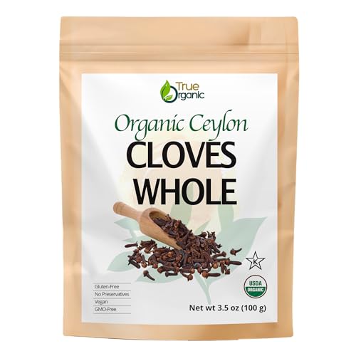 True Organic Ceylon Cloves Whole, 3.5 ounces, Premium Quality, USDA Organic & Kosher Certified, Non-GMO, Fresh Organic Cloves, Pure Ceylon Premium Quality.