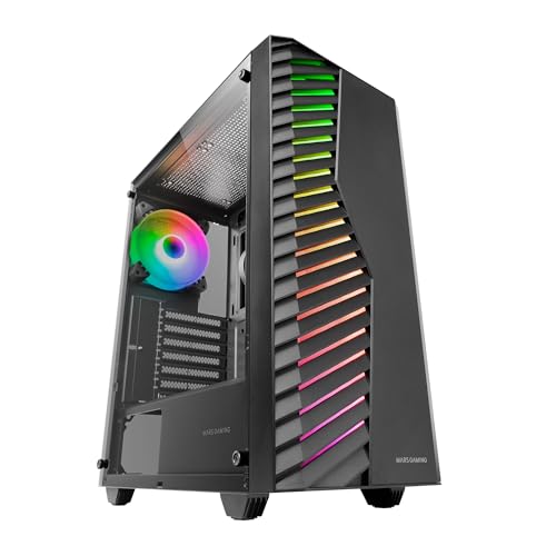 Mars Gaming MC-Volt, Boîtier Gaming ATX, Ventilateur ARGB 120mm, Grille Frontale ARGB, Fenêtre Latérale en Verre Trempé, Gestion de Câblage, Semi-Tour PC avec Support Refroidissement Liquide, Noir