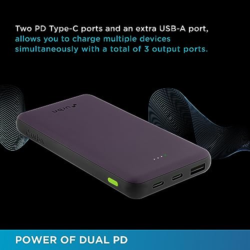 Image of URBN Power Bank 10,000mAh - Ultra Slim, 22.5W Two Way Fast Charging, Triple Output, Dual Type C PD, 12 Layers Circuit Protection, BIS Certified, 6 Months Warranty with Free Type C Cable (Purple)