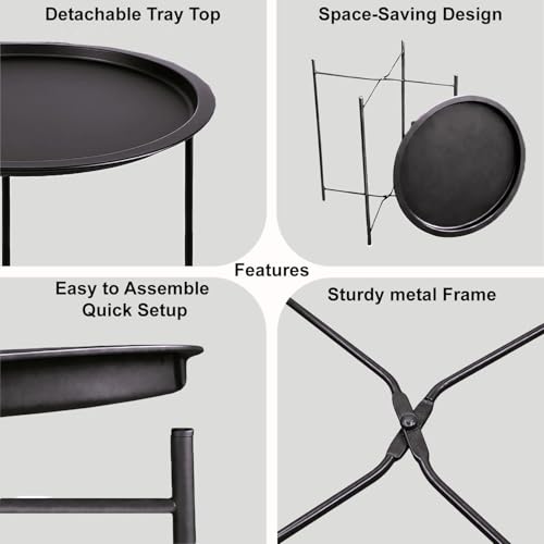 Image of Amazon Brand - Umi Round Metal Side Table for Living Room & Bedroom - Modern Bedside Table, Coffee Table, Corner Table with Sturdy Iron Frame, Black, 33x33x48-Small