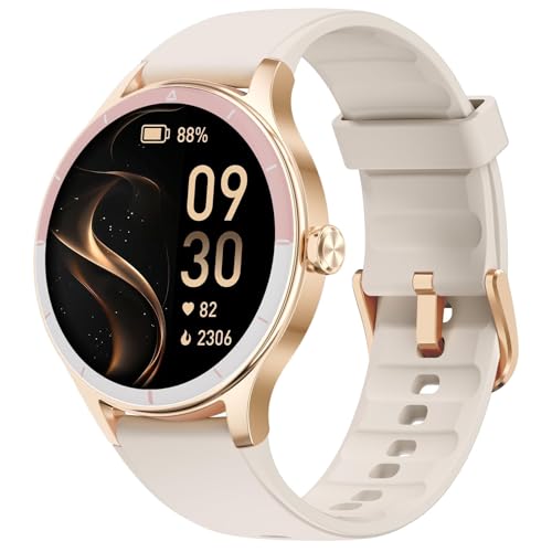 TOOBUR Smart Watch for Women, 40mm HD Smartwatch, Compatible with Android & iOS, Answer/Make Calls, Fitness Watch with Step/Calorie/HR Tracker, IP68, Gorgeous & Comfy, Gift for Women, Beige