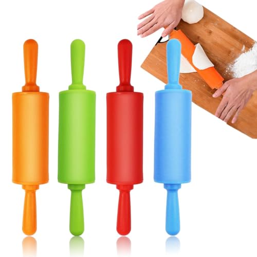 Faxco 4 Pack Mini Rolling Pin for Kids 9 Inch Plastic Handle Rolling Pin Non-Stick Silicone Rolling Pins for Children Cake Baking
