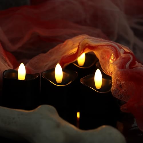 Image of CANDLE CHOICE Battery Operated Flameless Tea Lights Realistic Black Wick Bright Flickering LED Tealight Votive Candles Wedding Party Table Halloween Christmas Decorations Batteries Incl. 12 Pack Black