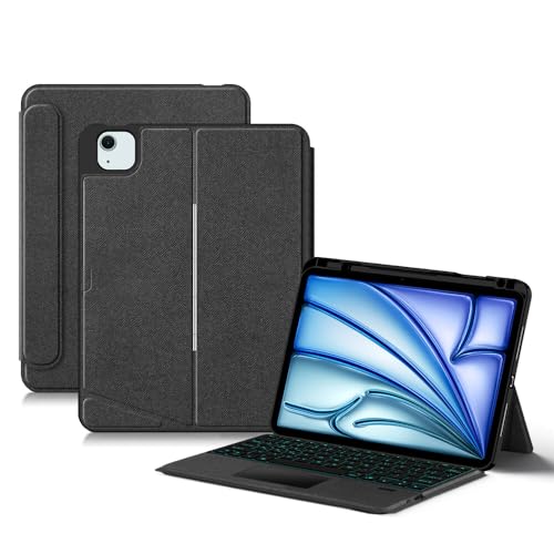Funda magnética de piel para iPad Air 11 M3 con teclado Bluetooth retroiluminado negro