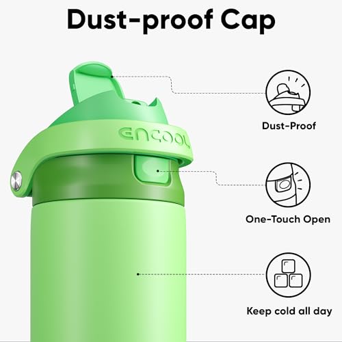 Image of ENCOOL Leakproof Insulated Water Bottle with Straw Dual-Sip Water Bottle Bag-Safe Design for Work, Commute & Gym - Keeps Drinks Cold All Day, 24 oz, Algae Green