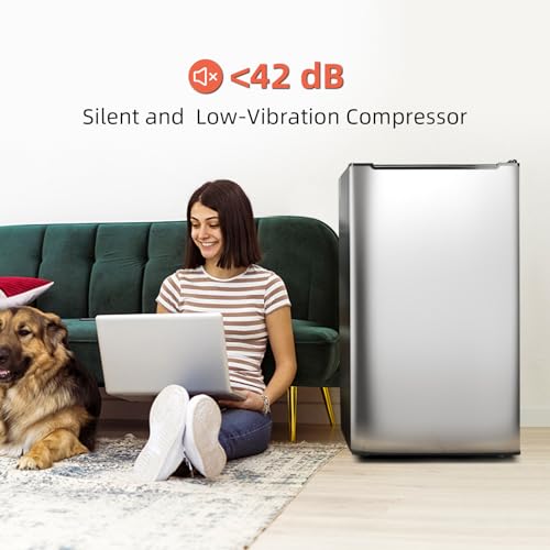 Upright Freezer with Reversible Single Door, 3.5 Cubic Feet Stainless Steel Compact Freezer, Silver Adjustable Thermostat Removable Shelves Mini Freezer, Applicable to Home, Kitchen, Office