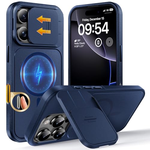 Image of TOCOL for iPhone 16 Pro Max Case with Slide Camera Cover, Kickstand and Camera Control Button, Fit for MagSafe, Rugged Solid Phone Case, Non-Slip, Drop Protection, Blue