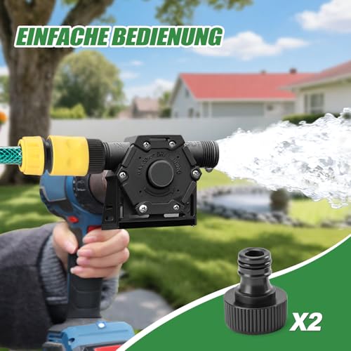 WORKEASE 3000 L/H Bohrmaschinenpumpe, Akkuschrauber Pumpe mit 2 Stück 3/4 Zoll Schlauchanschluss, Wasserpumpe Zum Pumpen Und Übertragen Von Wasser, Geeignet Für Alle Akkuschrauber