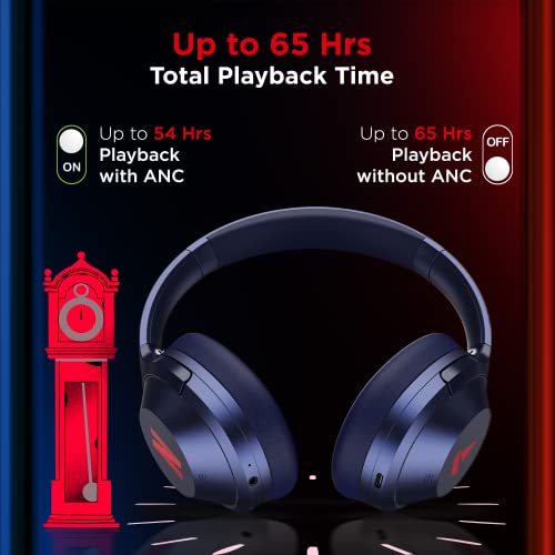Image of Boat Nirvana 751 ANC Netflix Stream Edition Hybrid Active Noise Cancelling Bluetooth Over Ear Headphones with Up to 65H Playtime, ASAP Charge, Ambient Sound Mode, Immersive Sound, Carry Pouch(Blue)