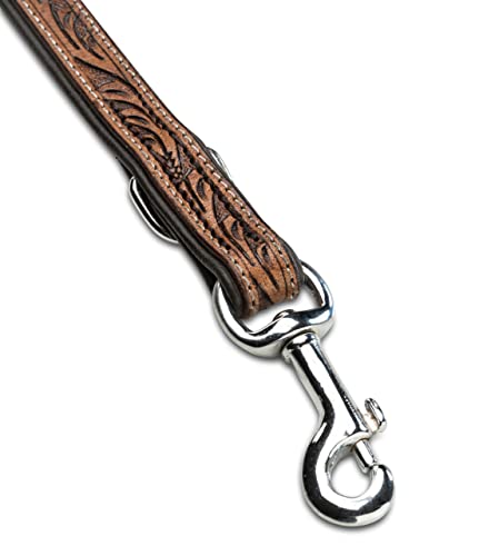 Unikat Hundeleine aus Leder mit Hand-geschnitzten Stanzmustern/Ornamenten - mehrfach verstellbare Führleine 2,00m - doppellagige Echt-Leder-Hunde-Leine aus Büffelleder – Sienna (Braun)