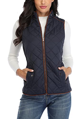 Anienaya Women's Quilted Vest Lightweight Padded Gilet Stand Collar Sleeveless Zip Up Puffer Warm Jacket w 2 Pocket Navy Blue