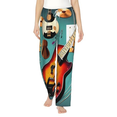 Pantalon de pyjama baggy imprimé guitare pour adultes en flanelle