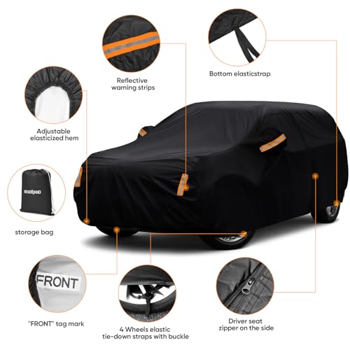 Image of SUV Car Cover All Weather Waterproof Fit for Ford Explorer,Toyota Highlander,Jeep Grand Cherokee,Dodge Durango,Honda Pilot,Hyundai Palisade,Lexus RX for Automobiles Universal Fit SUV Up to 201 inch