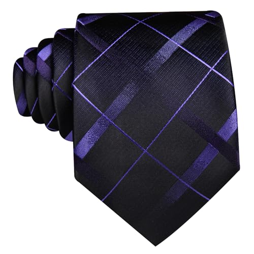 Image of Barry.Wang Mens Tie Set Plaid Check Neckties Formal Business Wedding Luxury Pocket Square Cufflinks