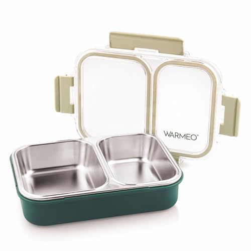 Image of WARMEO BENTO Microwave-Safe Stainless Steel Lunchbox with 2 compartments,bpa Free,Perfect for Office, School, Travelling,750ml-Green