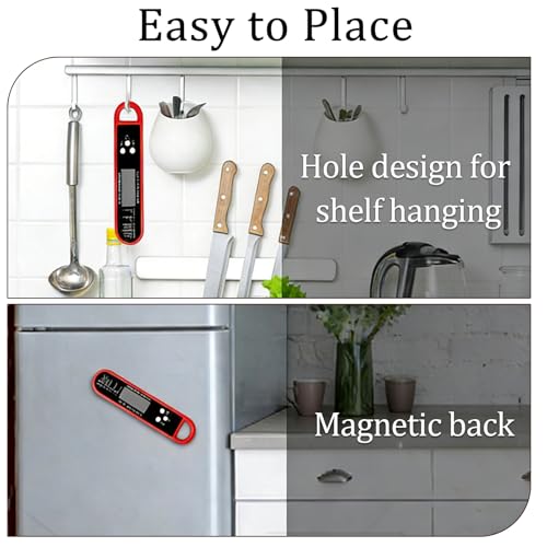 Meat Thermometer Digital,Instant Read Food Thermometer with Backlight LCD Screen, Waterproof Foldable Long Probe,Auto On/Off, Perfect for Kitchen Cooking,BBQ,Candy Making,BBQ (Red) - Image 6