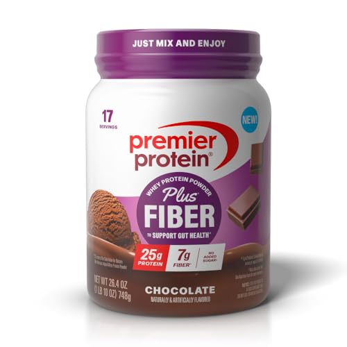Image of Premier Protein Powder Plus Fiber, 25g Protein, 7g Fiber, Chocolate, No Added Sugar,17 Servings