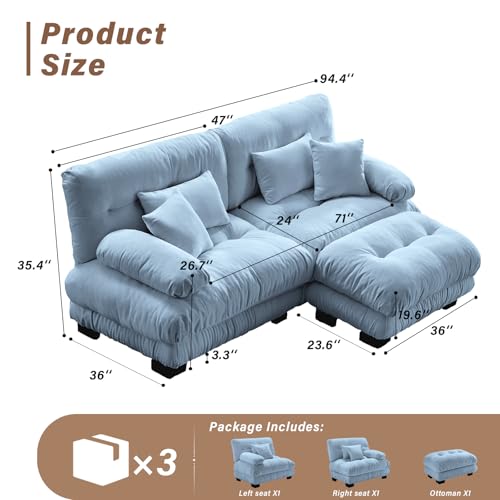 Image of SoarFlash L Shaped Couches for Living Room, Small Sectional Sofa Set with Reversible Chaise, Modern Designed Sleeper Sofas and Modular Couch Function, Suitable for Small Spaces in Apartment, Blue