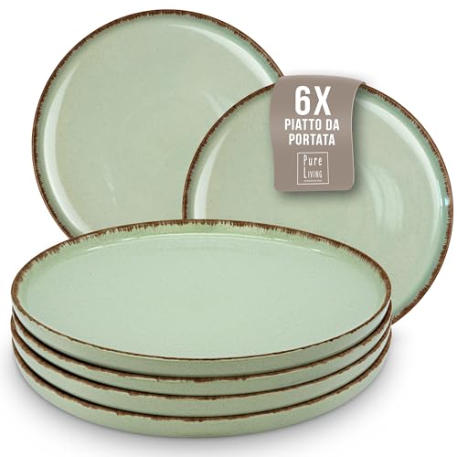 Set di Piatti in Steingut per 6 Persone Rustic - 6 Grandi Piatti Moderni Lavabili in Lavastoviglie - Elegante Servizio di Piatti per 6 Persone, Set Moderno - Pure Living verde menta