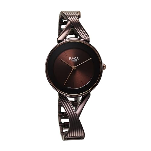 Image of Titan Raga Chic Quartz Analog Brown Dial Metal Strap Watch for Women-2698QM01 /NT2698QM01