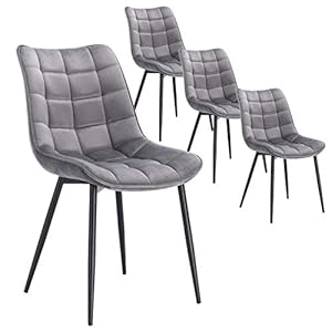 WOLTU BH142hgr-4 Eetkamerstoelen Lichtgrijs set van 4,Keukenstoelen Scandinavische stoel in Fuweel en Metaal