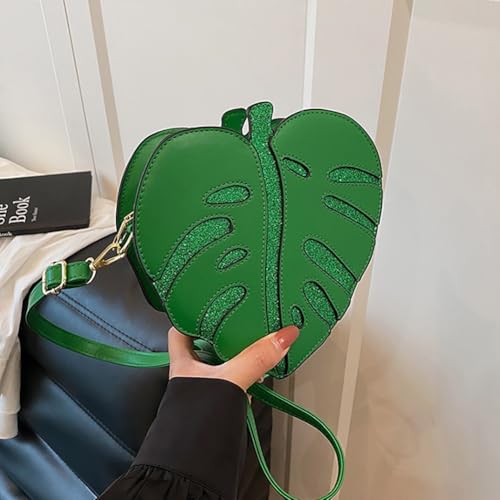 Exquisite Monstera Leaf Shaped Crossbody Shoulder Bag for Women, PU Leather Japanese Cartoon Funny Plant Leaves Clutch Purse2