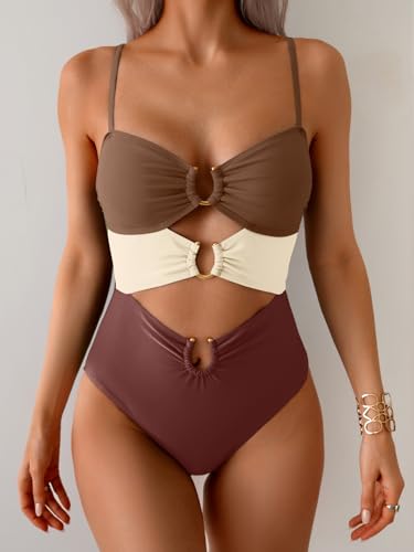 Image of Eomenie Womens Cutout One Piece Swimsuit with Ring Linked Sexy Monokini Bathing Suit for Beach Vacation
