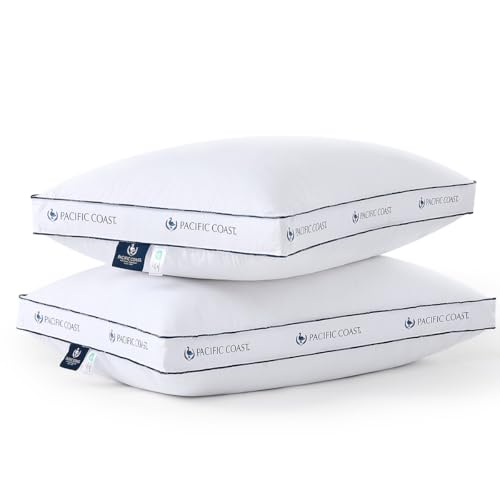 Pacific Coast Gusseted Bed Pillows for Side Sleepers and Back Sleepers, Goose Feather and Down Firm Pillows with 100% Cotton Shell, King Size Set of 2, Supportive Gusseted Pillows for Sleeping