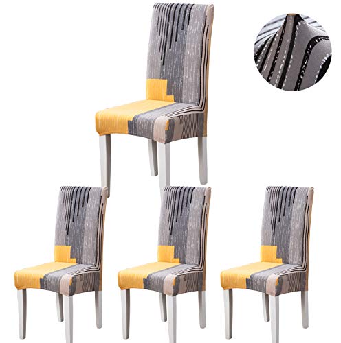 ARNTY Housses de Chaise de Salle à Manger,Moderne Élastique Couverture de Chaise Durable Housse Chaise Extensible pour Décoration de Mariage,Hôtel,Restaurant (Gris&Orange, 4 Pièces)