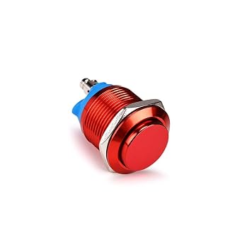 19mm Momentary Push Button Switch IP65 Waterproof Stainless Steel Anti-Vandal Metal Momentary Switch 12V 24V 36V DC/2A, 250V AC/5A 1NO SPSTHigh Head, Red