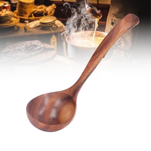 lvifloae Drewniane łyżki z drewna tekowego, drewniana chochla do gotowania, chochla z długim uchwytem z drewna akacjowego łyżka do serwowania zupy kuchenne naczynia stołowe z (Duży)