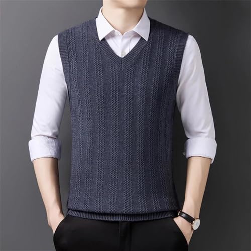 Men's V-Neck Cable Knit Vest Winter Casual Business Sleeveless Sweater Pullover Top2