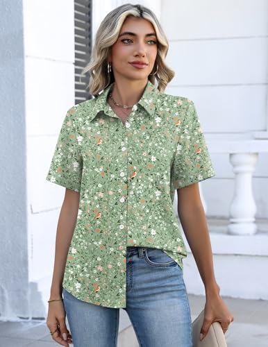 Image of Zeagoo Button Down Shirts for Women Short Sleeve Collared Tops Dressy Casual V Neck Blouses
