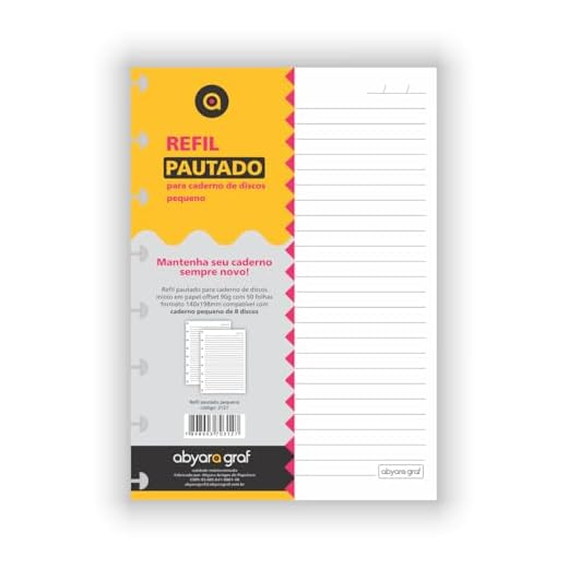 Refil Pautado para Caderno de Discos Pequeno cod. 3127 tamanho 14x20cm 50 folhas com 8 furos - abyaragraf