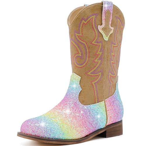 Image of Motasha Girls Cowgirl Boots Unisex-Child Mid Calf Glitter Toddler Cowboy Boot Little Big Kids Western Riding Shoes