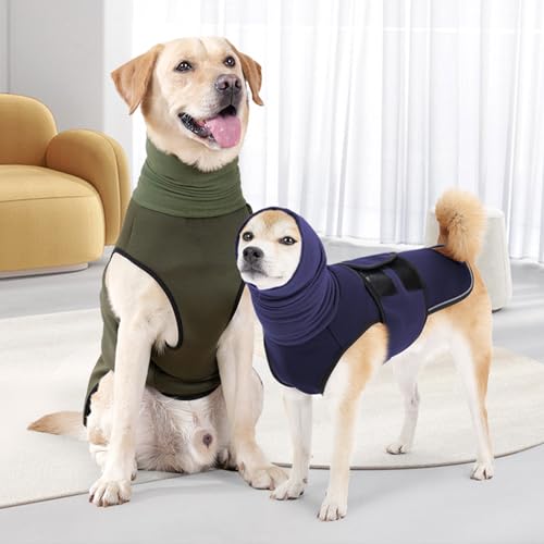 Image of Dog Anxiety Jacket, Skin-Friendly Thunder Vest for Dogs - Dog coat with Collar for Thunder & Fireworks - Keep Pet Calm Without Medicine & Training, Anti Anxiety shirt for Dogs (C Dark Blue, XS)