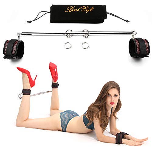 Sovyime Erweiterbare Spreizstange mit 2 Braun, verstellbaren Riemen, für Sport, sicheres Trainingshilfe, Werkzeuge, Zuhause, Yoga, Fitnessstudio, Geschenk-Set (Silver+Brown Kit) Cover