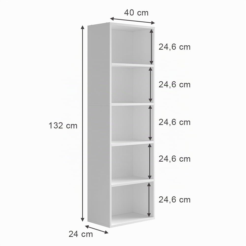 Vicco Scaffale Bob, Bianco, 40 x 132 cm | con 5 scomparti, per la conservazione e la presentazione di libri e raccoglitori
