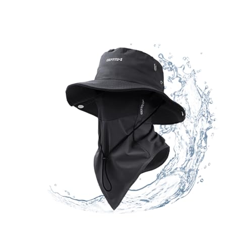 Outdoor Wide-Brimmed Sun Hat Fishing Hat Suitable for Beach Fishing Hiking Camping with Breathable Mesh Cooling Silk Mask to Block Mosquitoes(Hat + Mask)(Black)