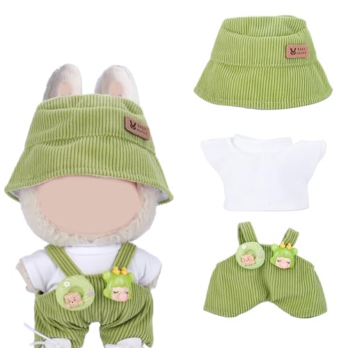 Set de 3 Piezas para Muñeca La-BU​, Ropa de Peluchede 17 cm para labu, Ropa de Muñeca para muñecas Adecuado para muñecas de 1/2/3 generación (Verde)