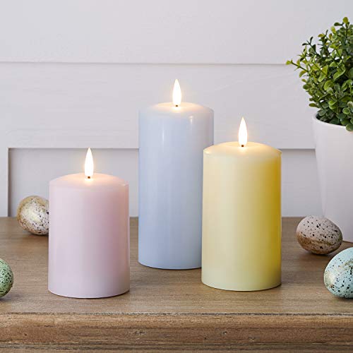 Lights4fun Lot de 3 Bougies Piliers TruGlow® en Cire Pastel à LED Blanc Chaud à Piles pour Intérieur